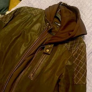 Men’s Leather Jacket with zipped hood insert.